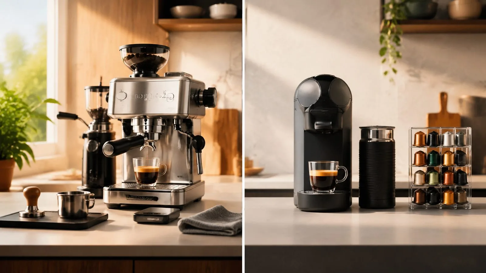 Espresso Machine vs Pod Machine visual