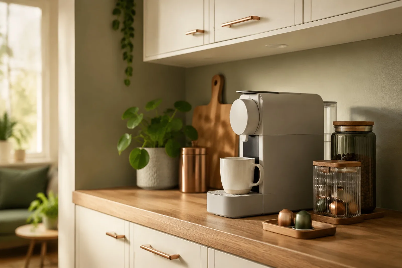 Small kitchen coffee setup visual