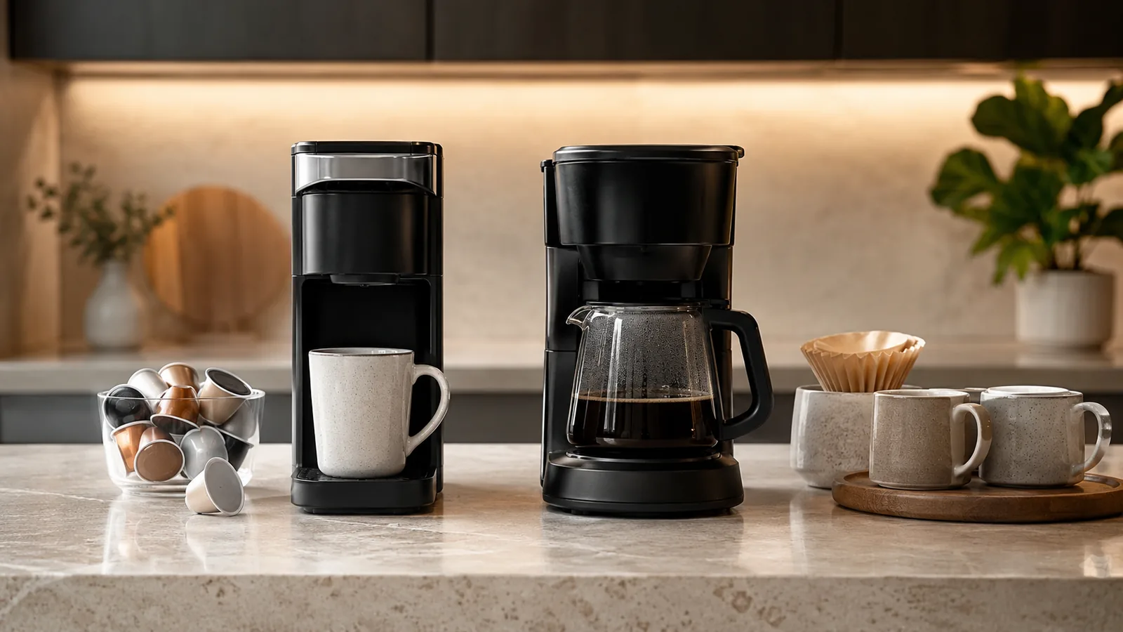 Single-Serve vs Drip Coffee Maker visual